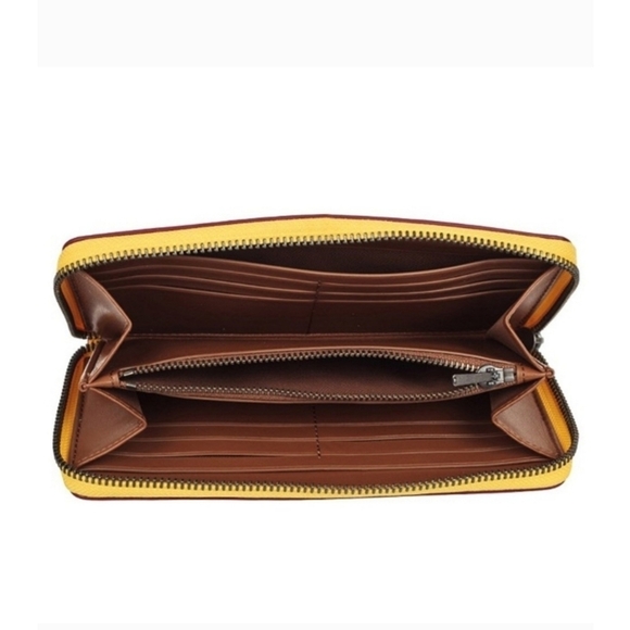 Disney x Coach Mickey Mouse Skateboard Yellow Leather Accordion Zip Wall… - Picture 3 of 16